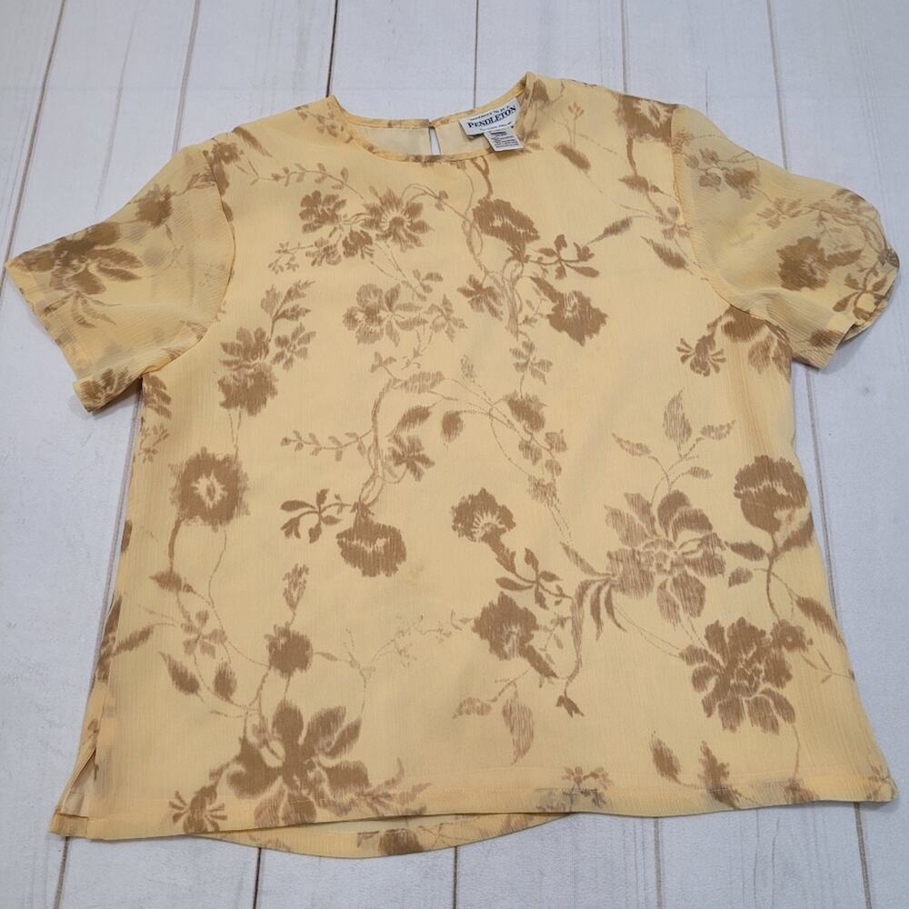 Vintage Pendleton floral yellow keyhole top